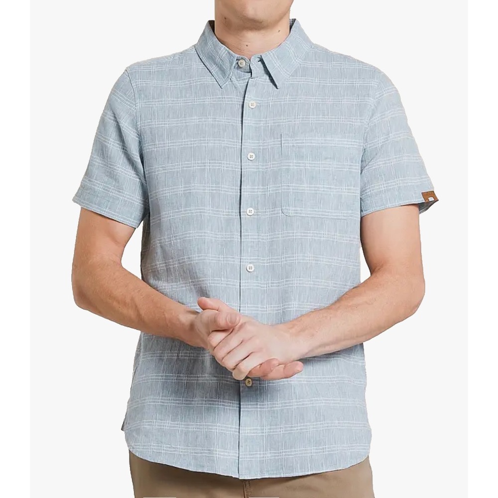 DAKOTA DKOTA GRIZZLY Nate Button-Up Shirt ICE BLUE PLAID Linen Blend Slub SZ L